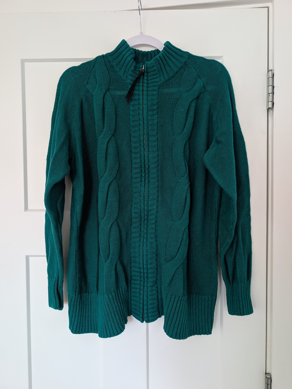 Teal Cable Knit Zip-Front Women’s Sweater Size 1X